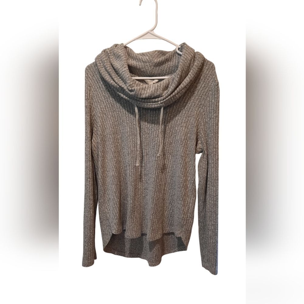 Lucky Brand Blouse Medium Gray Cowl Neck Drawstring Hippie Western Boho
